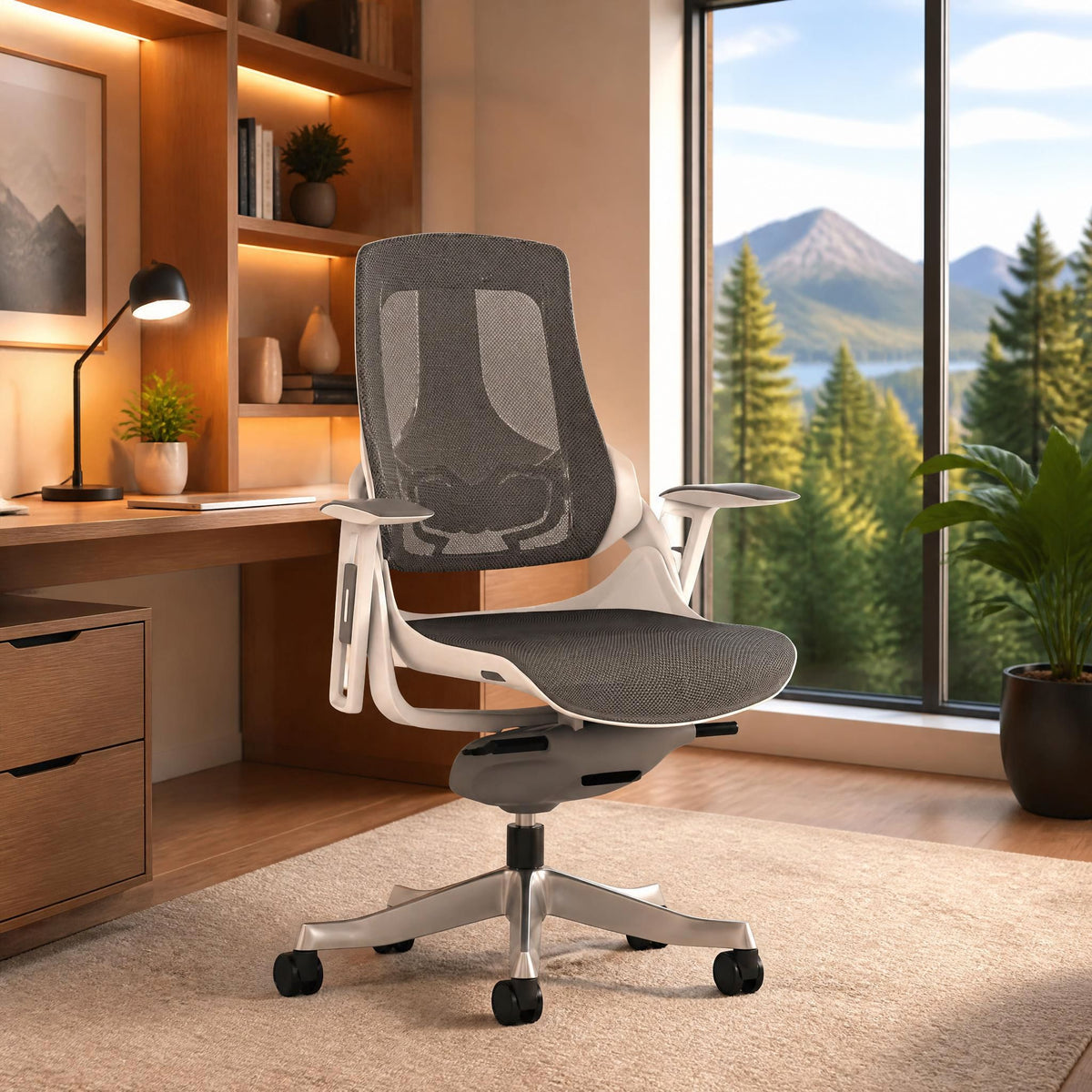 Zure High Back White Shell Mesh Executive Office Chair With Arms