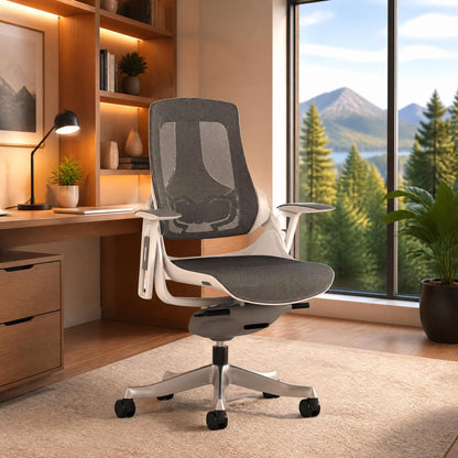 Zure High Back White Shell Mesh Executive Office Chair With Arms